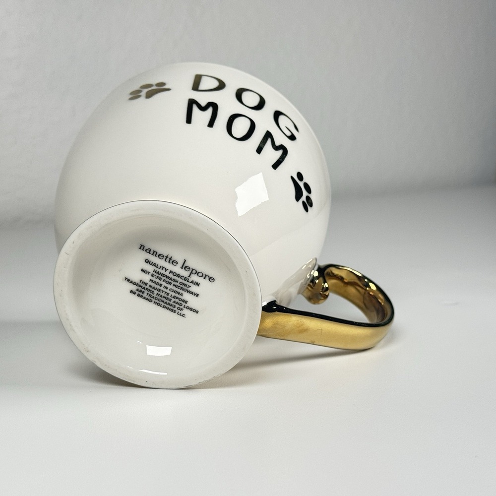 Nanette Lepore Dog Mom Porcelain Coffee Mug White Gold Handle New - Picture 6 of 14